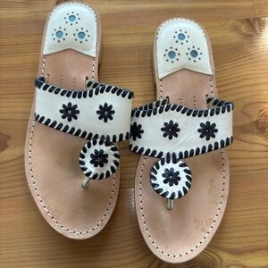 Jack Rogers Sandals Womens 8.5 Bone Black Flats Palm Beach Navajo Jacks Casual